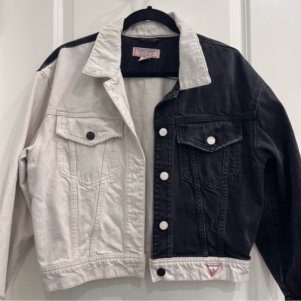 Guess Two Tone Cream Black Denim Jacket